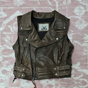 Women's Brown Leather Biker Vest